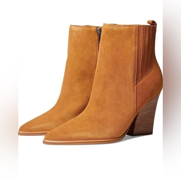 Nib Marc Fisher Mariel Block Heel Zip Booties in Medium Natural - Picture 1 of 13